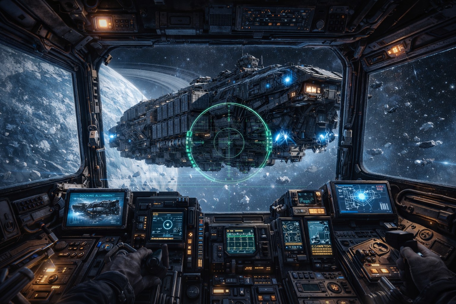 Cargo Haul from the Void: Shuttle Trucks Ferry Mined Ore to Massive Freighter Orbiting Exoplanet Outpost